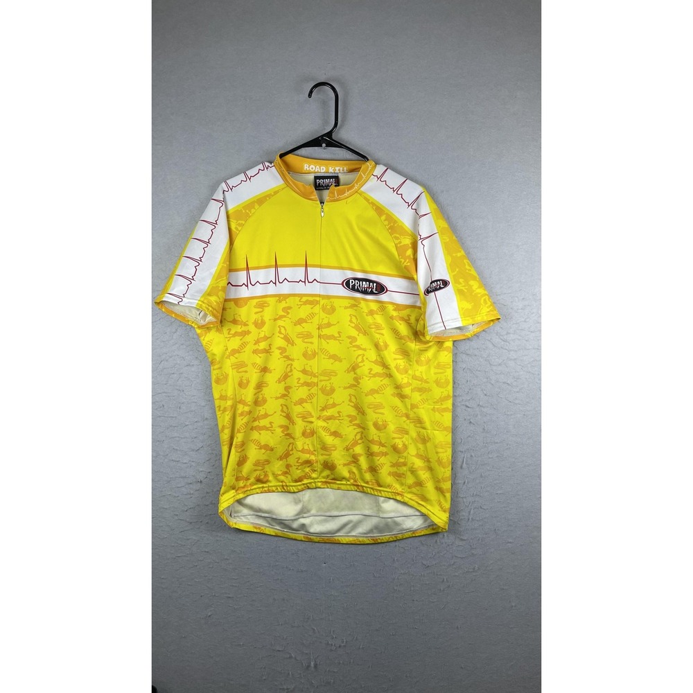 Primal Wear Road Kill Cycling Jersey Mens XL Yellow 1/4 Zip Bike Shirt‎ Top